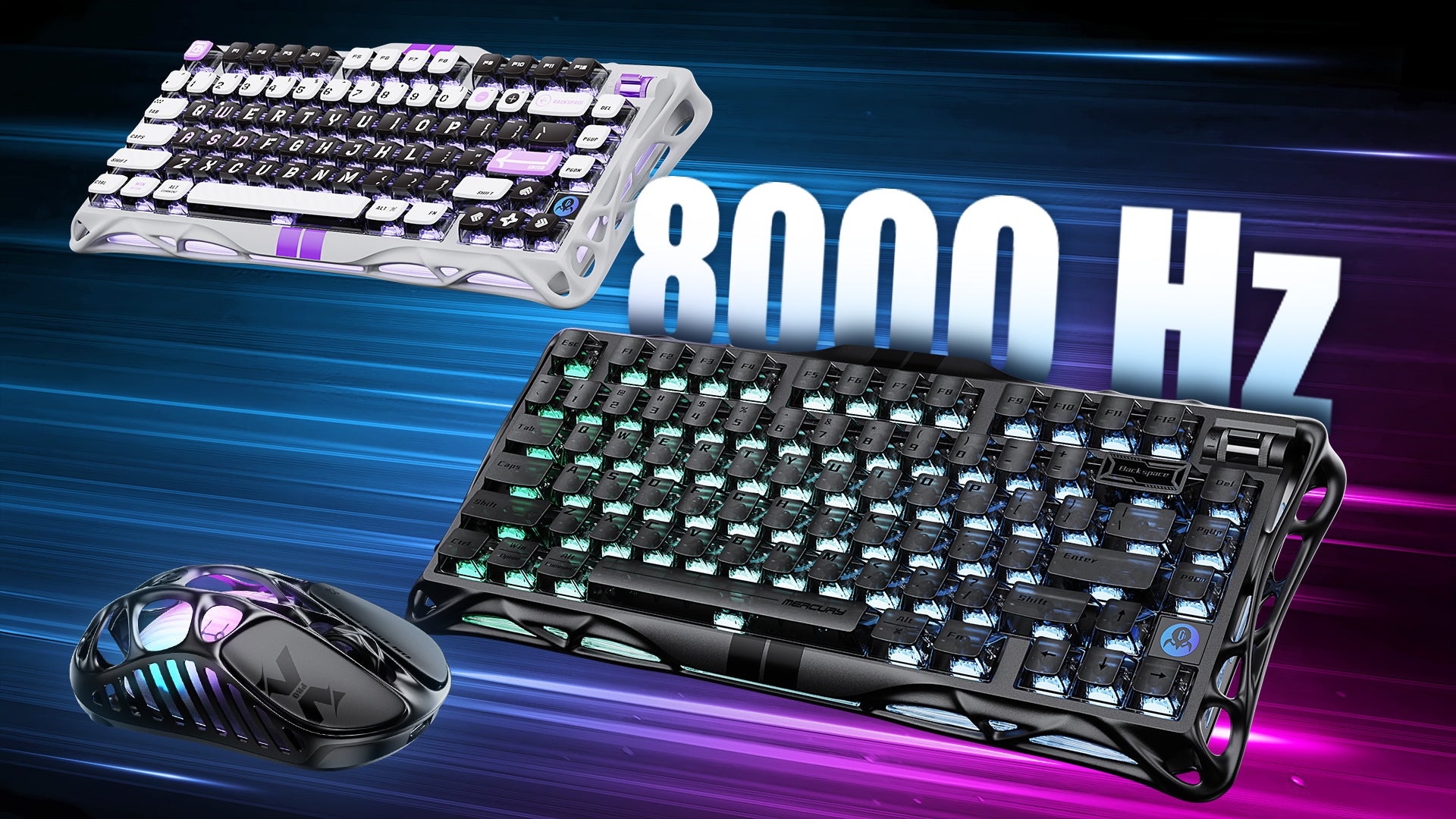 GravaStar 8000Hz Ultra-Fast Hall Effect Gaming Set Stealth Black Mecha Gray - Mercury V75 HE Gaming Keyboard 75% layout with Hall Effect magnetic switches, 8kHz polling rate, 0.125ms latency, adjustable actuation 0.1-3.5mm, dynamic rapid trigger, Mercury X Pro wireless mouse 32000 DPI, 8kHz polling rate, magnesium alloy construction, semi-aluminum keyboard frame, 5-layer acoustic foam, RGB lighting 16 modes, hot-swappable switches, perfect for competitive gaming, FPS, CS2, Valorant, esports, streaming, tour
