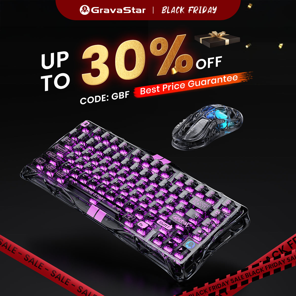GravaStar Crystal-Elite Hall Effect Gaming Set - Transparent Black