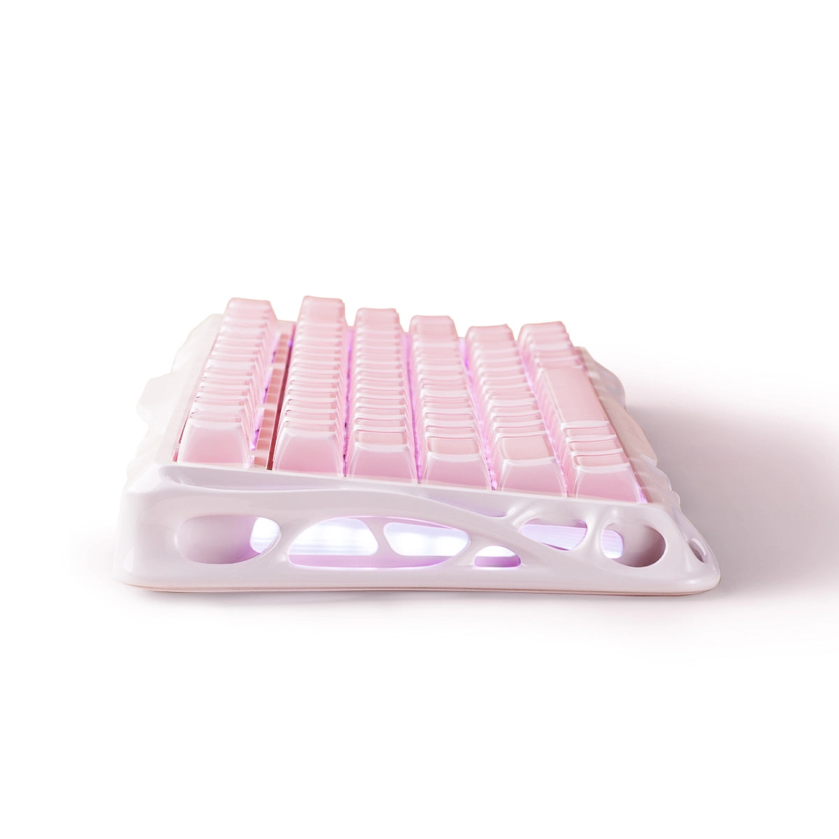 GravaStar Mercury K1 Special Edition in Sakura Pink: aluminum alloy exoskeleton, 88g magnesium frame, hot-swap switches (3/5-pin), customizable RGB lighting (16.7M colors); 5.0-rated for premium build and performance.