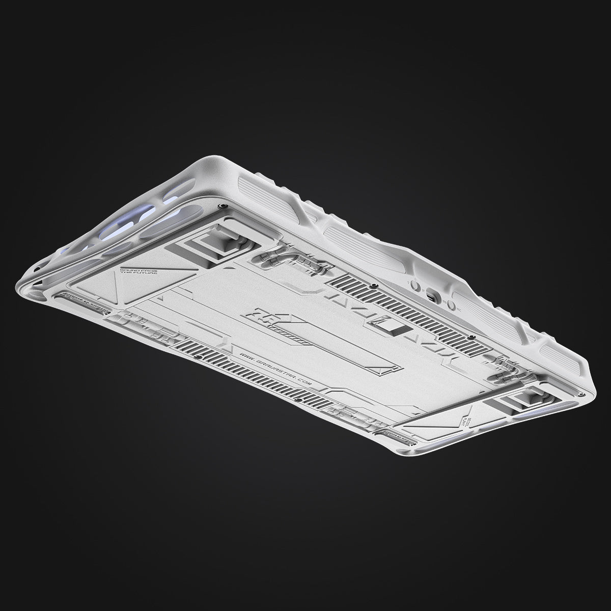 GravaStar Pro Gaming Set in Gradient White: Mercury K1 gradient keyboard (aluminum alloy exoskeleton, 88g magnesium frame, hot-swap switches) paired with Mercury M1 Pro mouse, featuring customizable RGB lighting (16.7M colors).