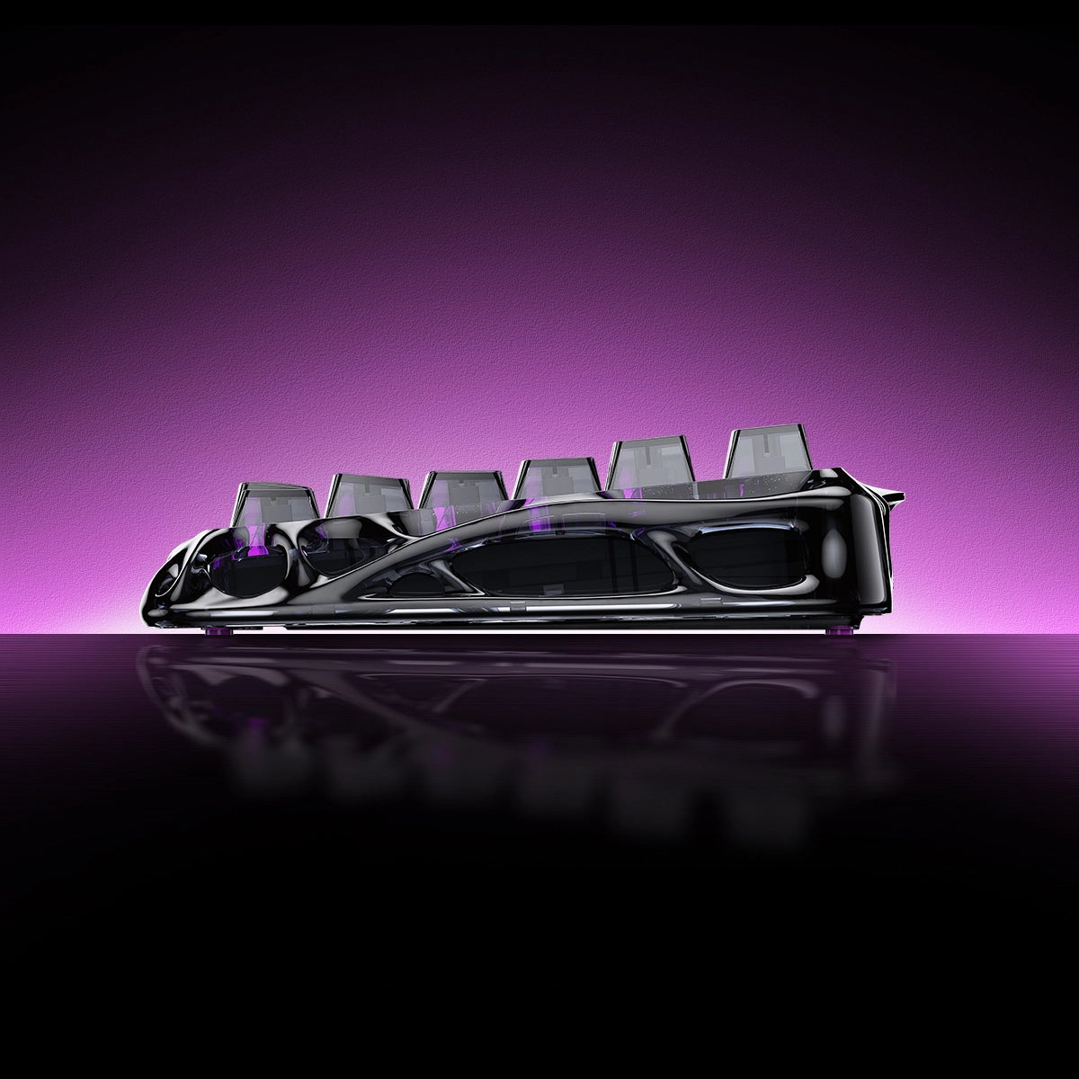 Gravastar Mercury V75 Lite "Transparent Black" special edition gaming keyboard hero shot, showcasing sleek transparent design, semi-plastic frame, and vibrant RGB lighting.