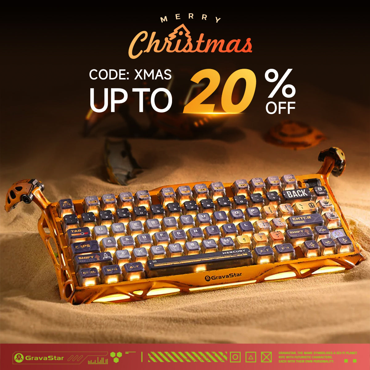 GravaStar Mercury K1 PRO キーボード＋純正キーキャップ Mercury K1 Pro Gaming Keyboard - Cyberpunk Edition | 75% Mechanical