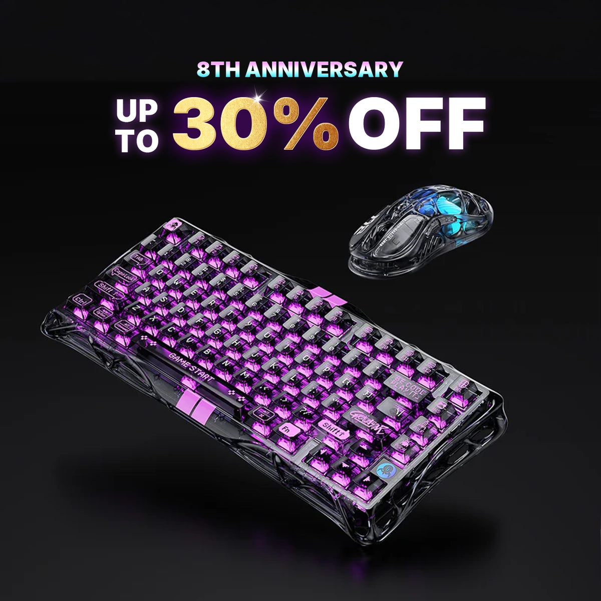 GravaStar Crystal-Elite Hall Effect Gaming Set - Transparent Black