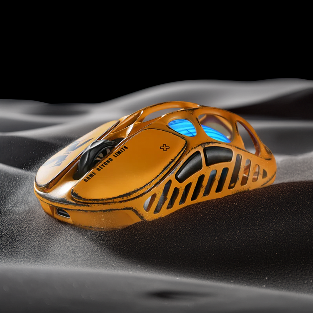 GravaStar Handcrafted Gaming Set Battle-Worn Yellow - Mercury K1 Pro mechanical keyboard 75% layout with 8000mAh battery, gasket mount, RGB lighting, Kailh Speedy Mint switches, Mercury X Pro wireless mouse 32000 DPI, 8kHz polling rate, magnesium alloy construction, authentic battle-worn weathered finish, handcrafted artisan quality, perfect for competitive gaming, FPS, esports, streaming, content creation, tri-mode connectivity