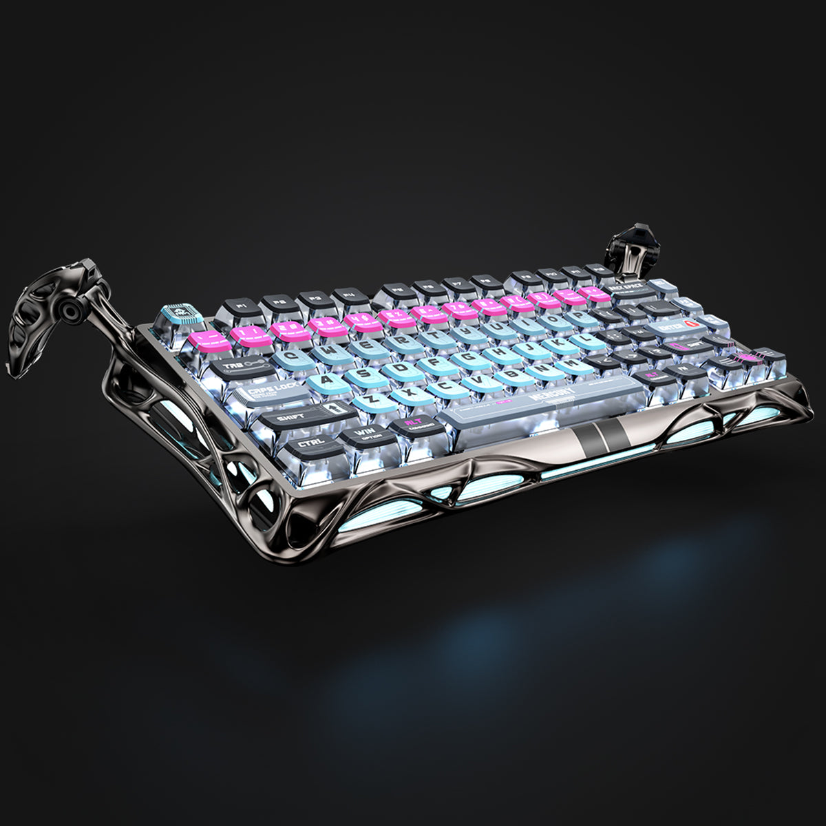 GravaStar Mercury V75 Pro Cyberpunk Gaming Keyboard - 75% compact layout with Hall Effect magnetic switches, 8kHz polling rate, 0.125ms latency, adjustable actuation 0.1-4.0mm, dynamic rapid trigger, RGB lighting 16 modes, semi-aluminum construction, hot-swappable switches, 5-layer acoustic foam, cyberpunk futuristic design, perfect for FPS gaming, CS2, Valorant, competitive esports, streaming, content creation