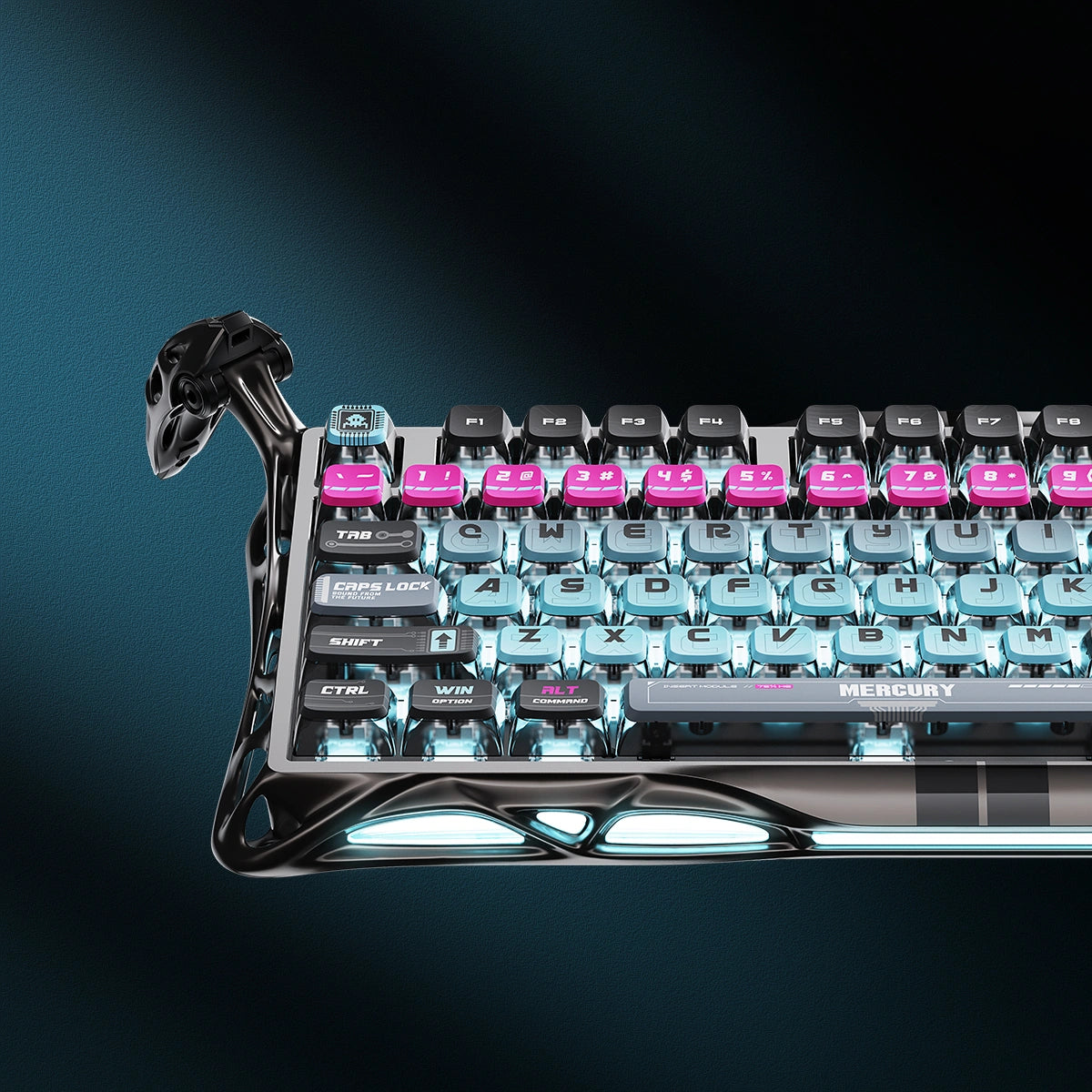GravaStar Mercury V75 Pro Cyberpunk Gaming Keyboard - 75% compact layout with Hall Effect magnetic switches, 8kHz polling rate, 0.125ms latency, adjustable actuation 0.1-4.0mm, dynamic rapid trigger, RGB lighting 16 modes, semi-aluminum construction, hot-swappable switches, 5-layer acoustic foam, cyberpunk futuristic design, perfect for FPS gaming, CS2, Valorant, competitive esports, streaming, content creation