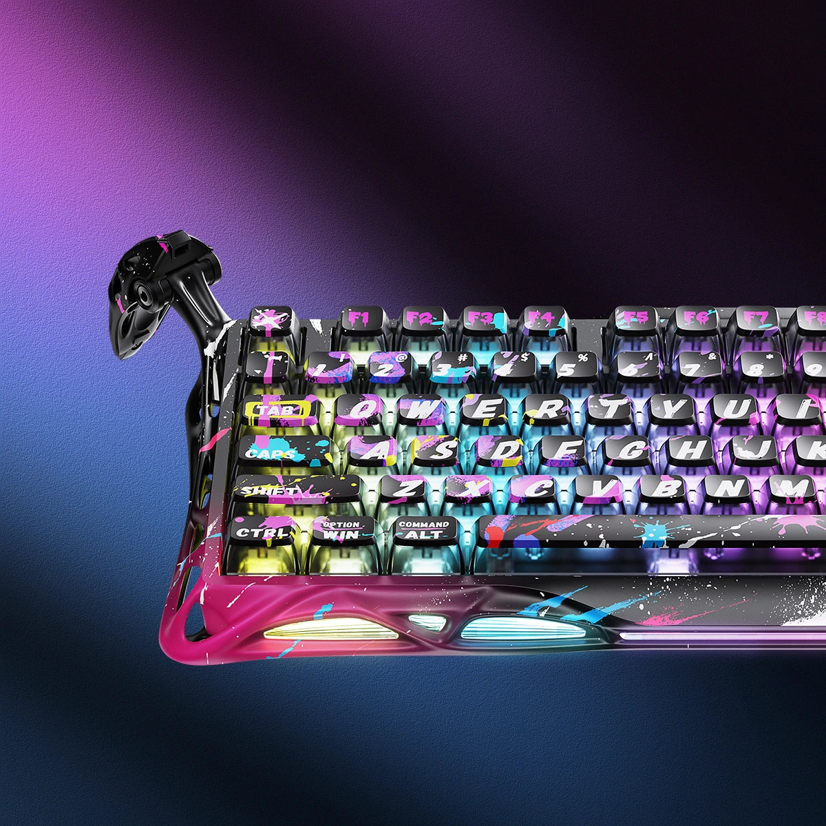 GravaStar Mercury V75 Pro Special Edition Neon Graffiti Gaming Keyboard - 75% compact layout with Hall Effect magnetic switches, 8kHz polling rate, 0.125ms latency, adjustable actuation 0.2-3.7mm, dynamic rapid trigger, RGB lighting 16 modes, aluminum construction, hot-swappable switches, 4-layer acoustic foam, neon graffiti street art design, perfect for FPS gaming, CS2, Valorant, competitive esports, content creation, streaming
