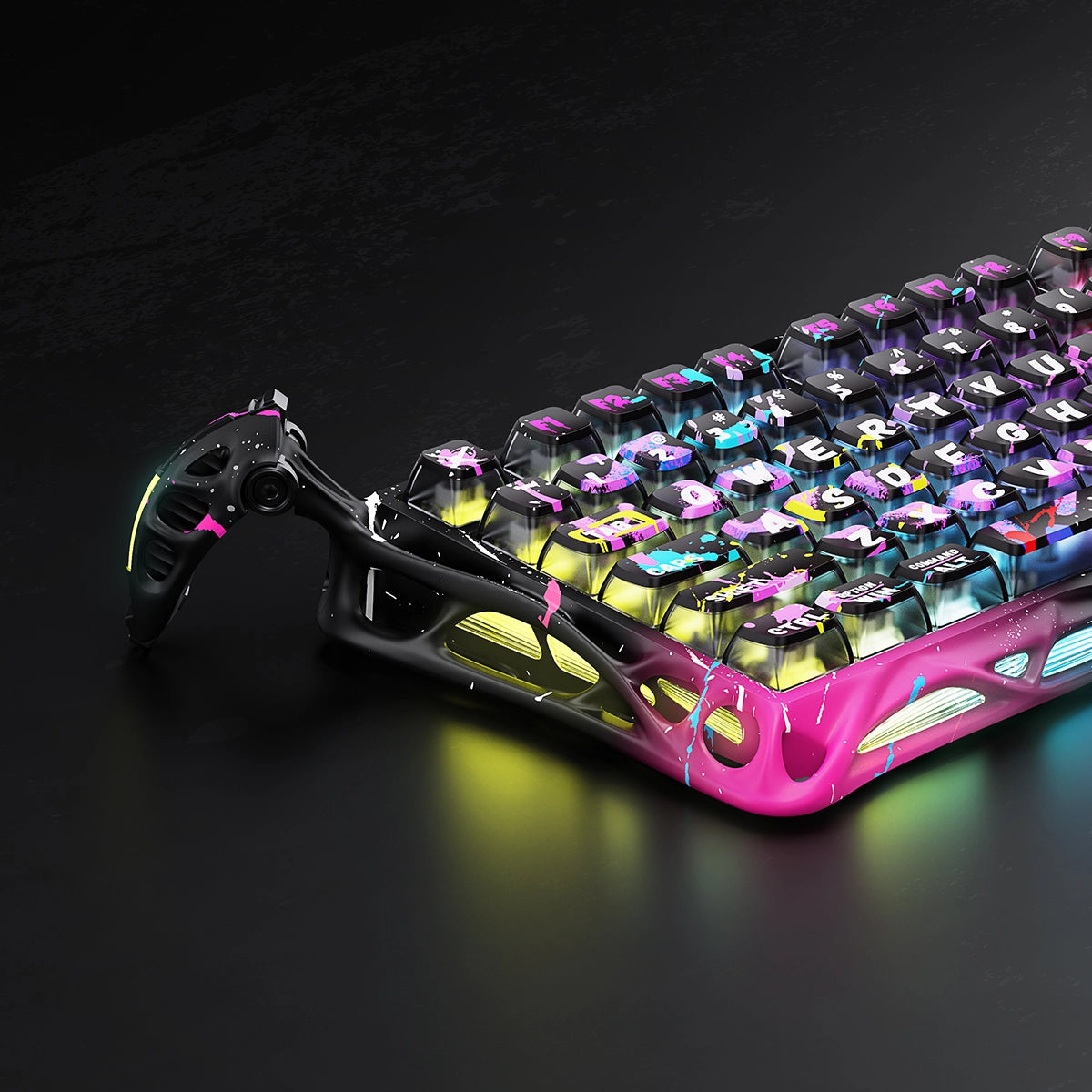 GravaStar Mercury V75 Pro Special Edition Neon Graffiti Gaming Keyboard - 75% compact layout with Hall Effect magnetic switches, 8kHz polling rate, 0.125ms latency, adjustable actuation 0.2-3.7mm, dynamic rapid trigger, RGB lighting 16 modes, aluminum construction, hot-swappable switches, 4-layer acoustic foam, neon graffiti street art design, perfect for FPS gaming, CS2, Valorant, competitive esports, content creation, streaming