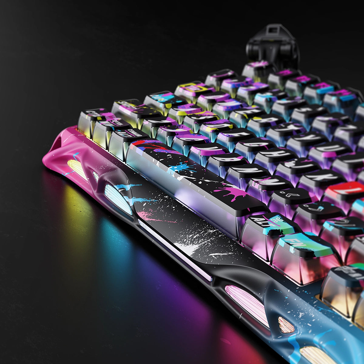GravaStar Mercury V75 Pro Special Edition Neon Graffiti Gaming Keyboard - 75% compact layout with Hall Effect magnetic switches, 8kHz polling rate, 0.125ms latency, adjustable actuation 0.2-3.7mm, dynamic rapid trigger, RGB lighting 16 modes, aluminum construction, hot-swappable switches, 4-layer acoustic foam, neon graffiti street art design, perfect for FPS gaming, CS2, Valorant, competitive esports, content creation, streaming
