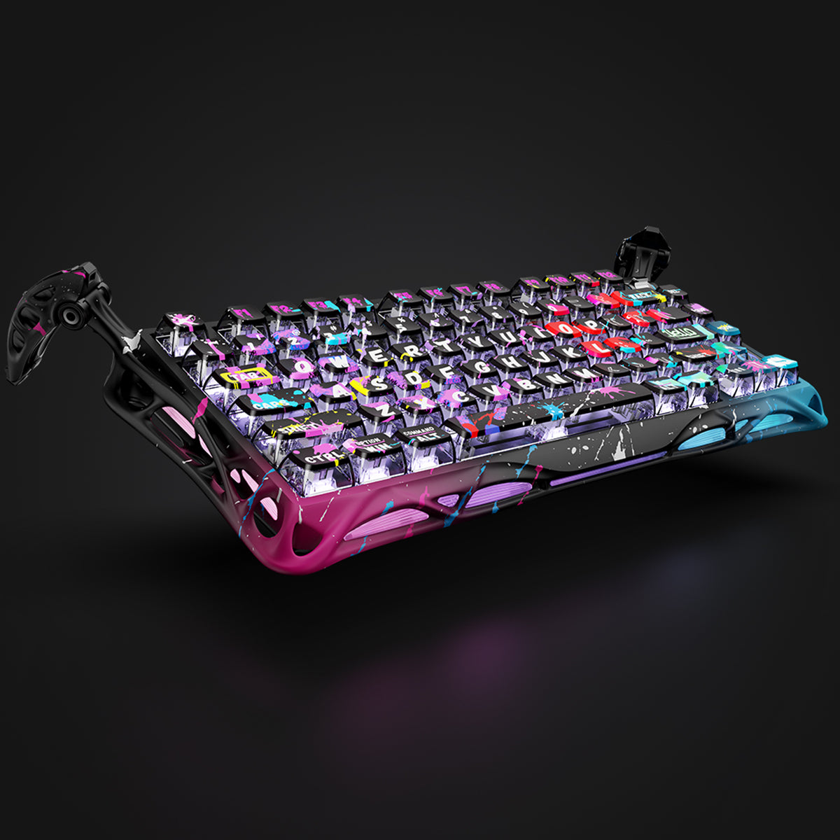 GravaStar Mercury V75 Pro Special Edition Neon Graffiti Gaming Keyboard - 75% compact layout with Hall Effect magnetic switches, 8kHz polling rate, 0.125ms latency, adjustable actuation 0.2-3.7mm, dynamic rapid trigger, RGB lighting 16 modes, aluminum construction, hot-swappable switches, 4-layer acoustic foam, neon graffiti street art design, perfect for FPS gaming, CS2, Valorant, competitive esports, content creation, streaming