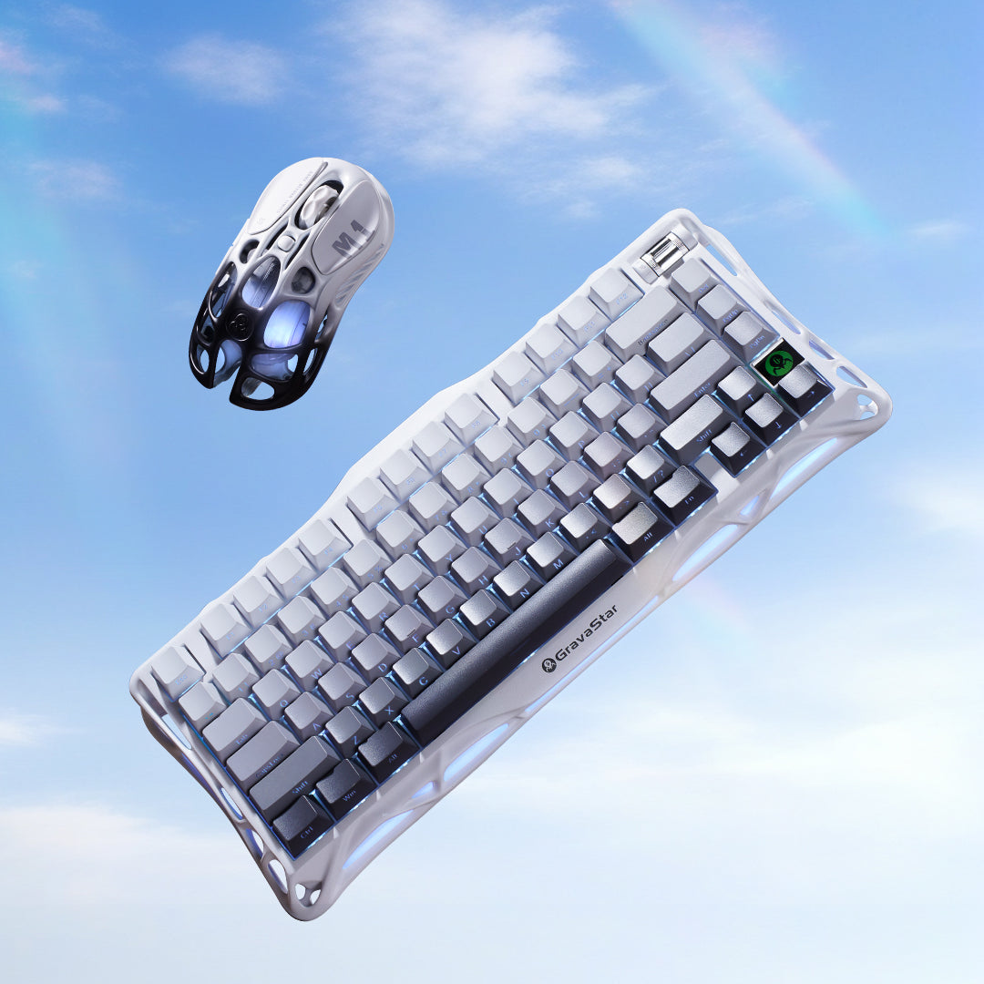 GravaStar Pro Gaming Set - Gradient White | Keyboard & Mouse Bundle
