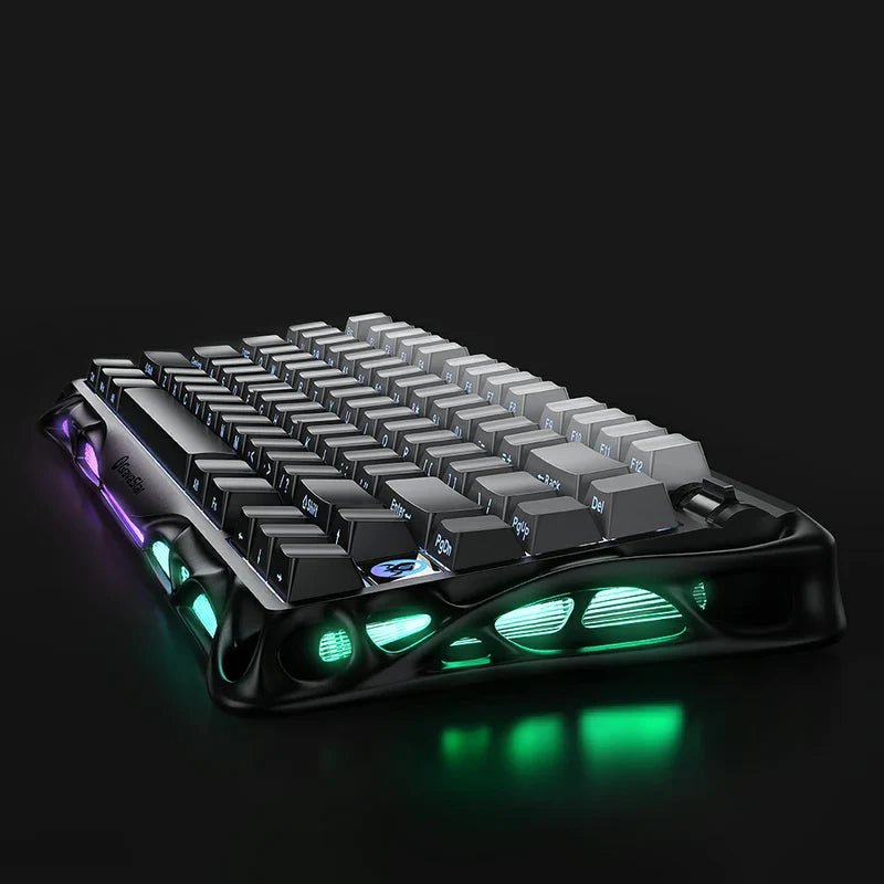 GravaStar Pro Gaming Set in Gradient Black, showcasing Mercury K1 gradient black keyboard (RGB underlight, silent keycap surface) paired with Mercury M1 Pro gradient black mouse and 4K wireless dongle, displayed with free GravaStar Mini Mouse Pad (worth $9.95); featuring aluminum alloy exoskeleton, 88g skeletal magnesium alloy frame (ultra-lightweight, ergonomic ambidextrous design), hot-swap switch system (supports 3-pin/5-pin switches with Kailh Linear included), and customizable RGB lighting (16.7M color