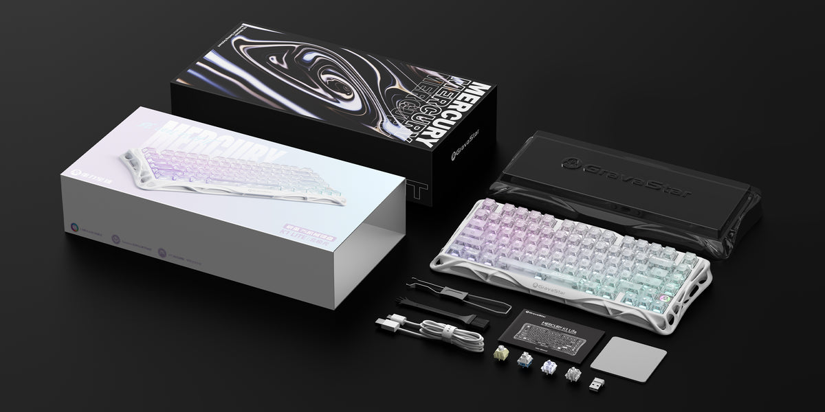 GravaStar Mercury K1 Lite Gasket Mount Tri-Mode Wireless Mechanical Keyboard, Crystal Aurora (GravaStar Custom Linear Switch) 11 GravaStar Mercury K1 Lite 75 Wireless Mechanical Gaming Keyboard 13