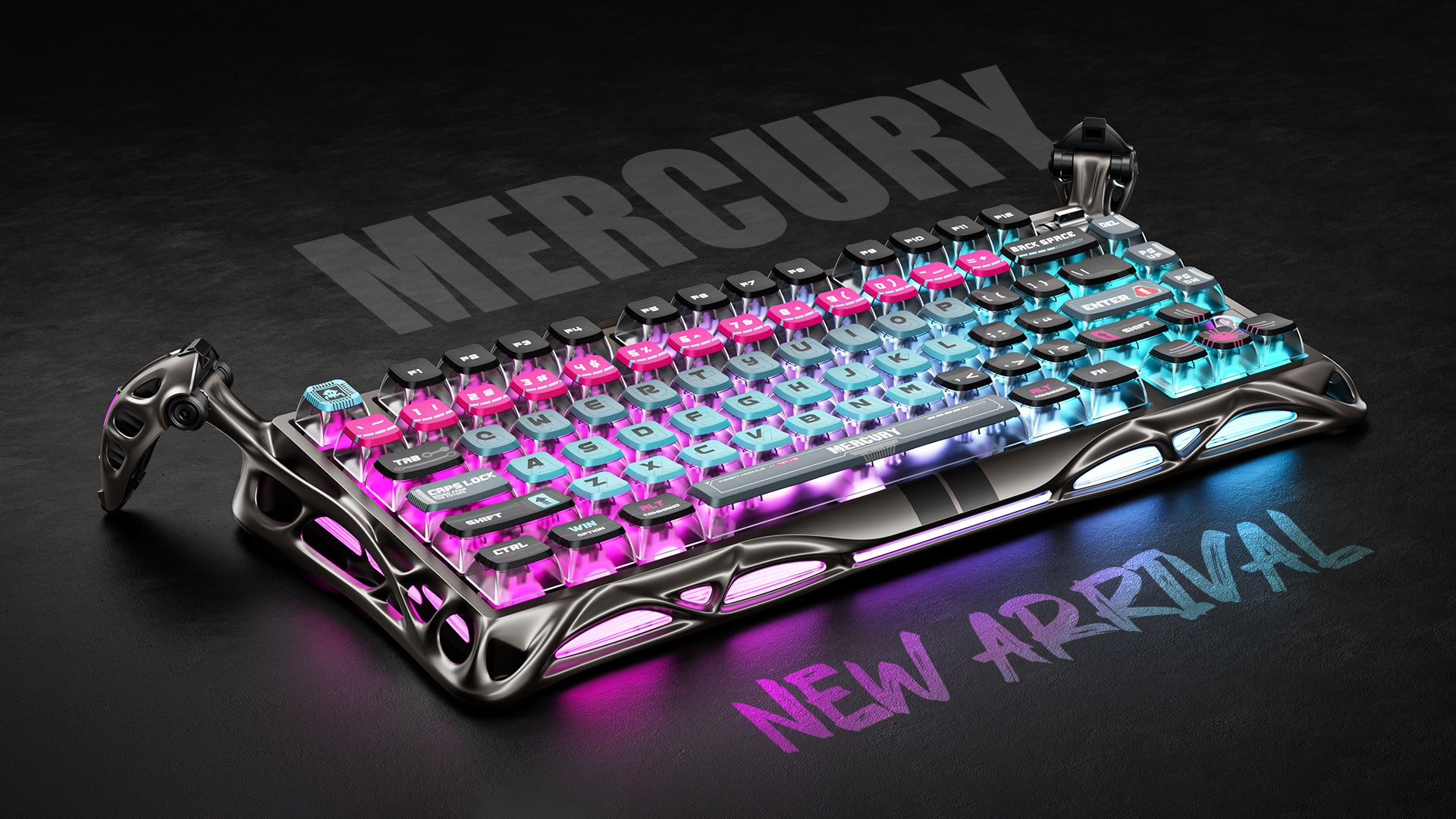 GravaStar Mercury V75 Pro Cyberpunk Gaming Keyboard - 75% compact layout with Hall Effect magnetic switches, 8kHz polling rate, 0.125ms latency, adjustable actuation 0.1-4.0mm, dynamic rapid trigger, RGB lighting 16 modes, semi-aluminum construction, hot-swappable switches, 5-layer acoustic foam, cyberpunk futuristic design, perfect for FPS gaming, CS2, Valorant, competitive esports, streaming, content creation