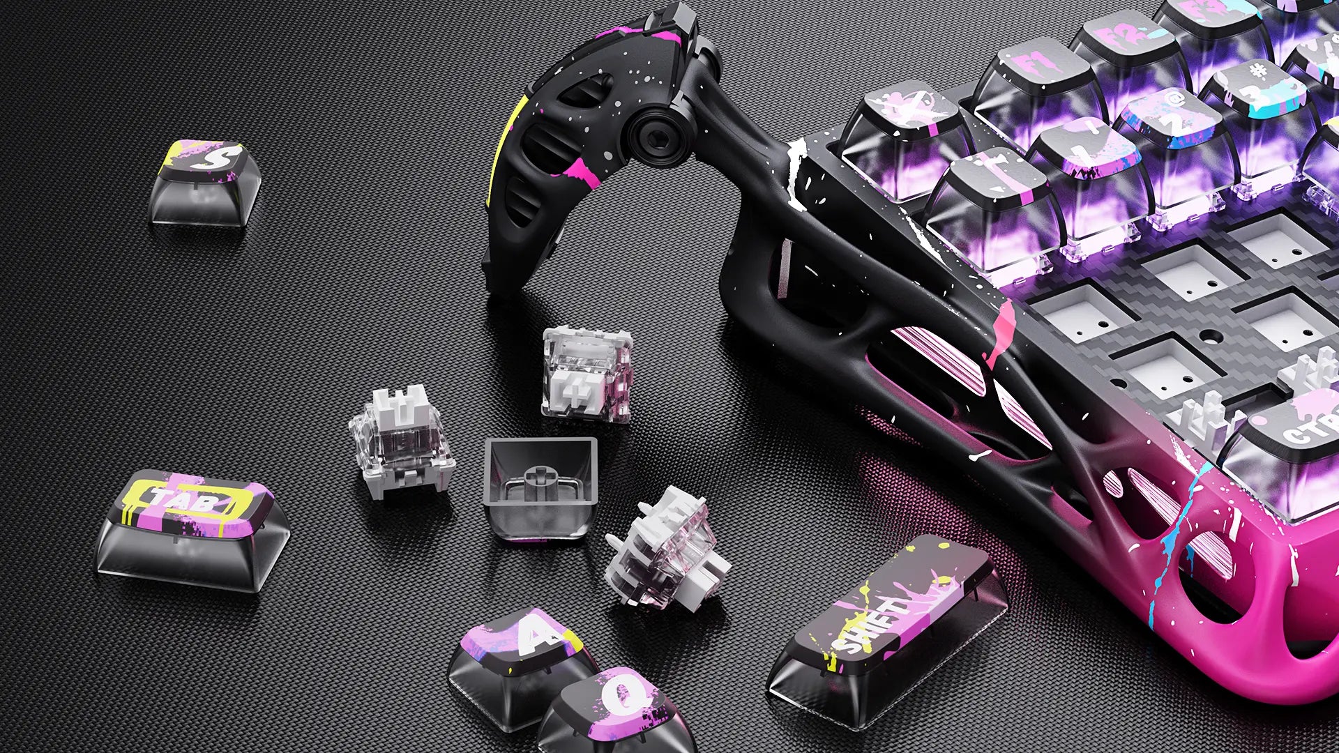 GravaStar Mercury V75 Pro Special Edition Neon Graffiti Gaming Keyboard - 75% compact layout with Hall Effect magnetic switches, 8kHz polling rate, 0.125ms latency, adjustable actuation 0.2-3.7mm, dynamic rapid trigger, RGB lighting 16 modes, aluminum construction, hot-swappable switches, 4-layer acoustic foam, neon graffiti street art design, perfect for FPS gaming, CS2, Valorant, competitive esports, content creation, streaming